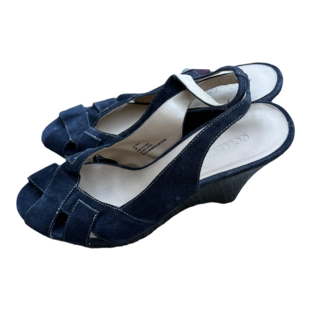 Collection by Chadwick's Navy Open Toe Wedge Heels Sling back Size 9 Womens